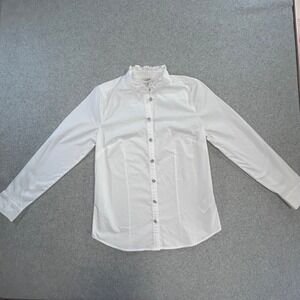J.Crew Button Up Shirt Womens XS White Excellent Ruffle Collar Rhinestone Jewel